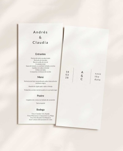 Elegante schwarz-weiße Hochzeitsmenüs minimalistisch
