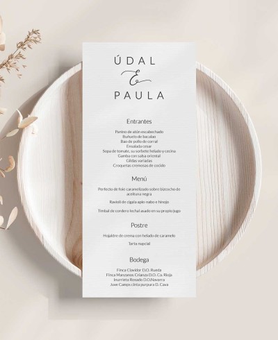 Elegante menu di nozze collezione minimal Parigi