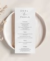 Elegante menu di nozze collezione minimal Parigi