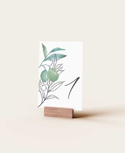 Wedding table number watercolor olive and orange blossom