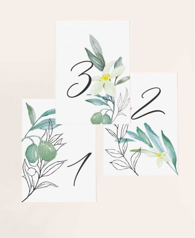 Botanical print wedding table numbers