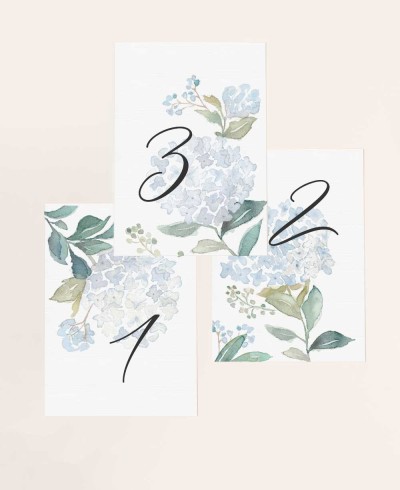 Hochzeitstisch-Organizer blaue Hortensien