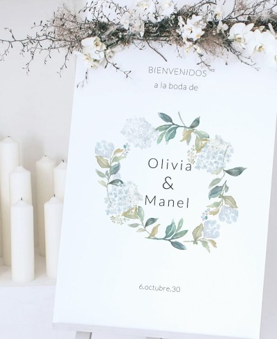 Poster di benvenuto Zoom per matrimoni con ortensie