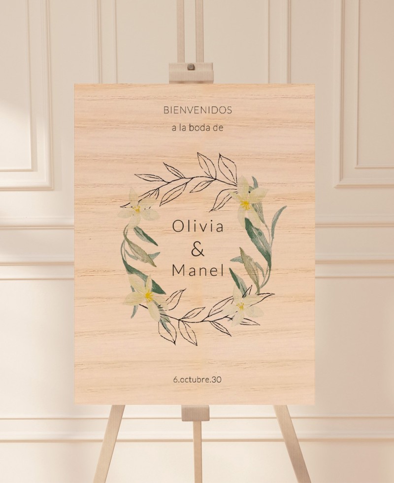 Cartel de madera para entrada bodas olivo y azahar Cartel de madera para entrada bodas olivo y azahar