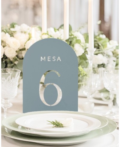 Zoom número de mesa para bodas azul empolvado