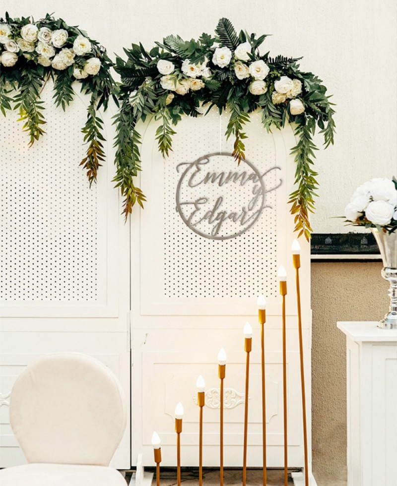 Cartel decoración de boda corona circular nombres Cartel decoración de boda corona circular nombres
