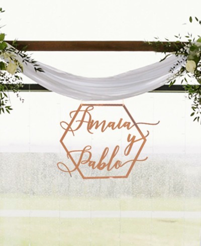 Cartel decorativo para bodas nombres hexágono