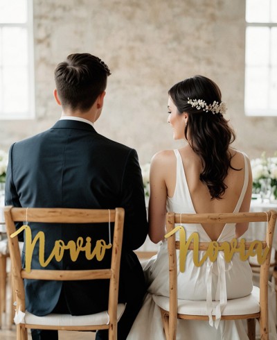Cartel decorativo para sillas de boda novio novia