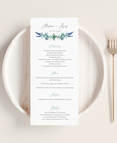Hochzeitsmenü für Hochzeiten botanische Sammlung