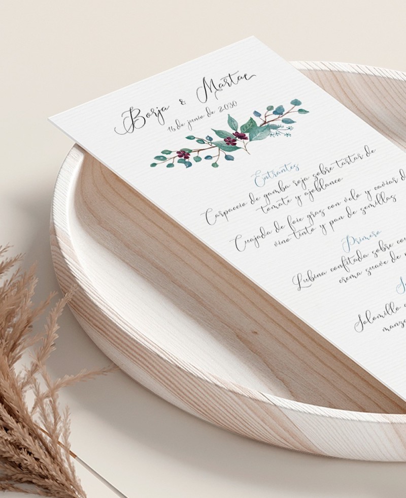 Eukalyptus und Rosen Hochzeitsmenü Eukalyptus und Rosen Hochzeitsmenü