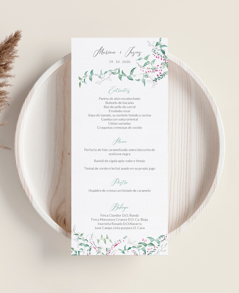 Menu de mariage botanique lierre et bruyère naturelle Menu de mariage botanique lierre et bruyère naturelle