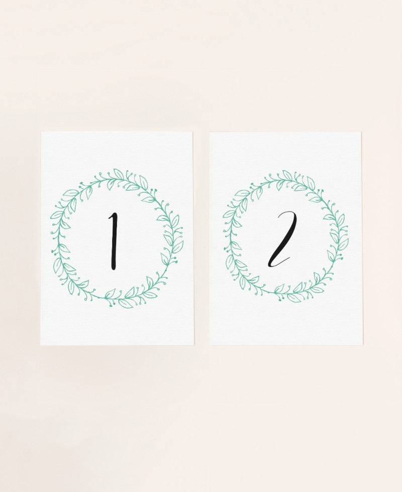 Números de mesa de casamento Folhas de coroa Números de mesa de casamento Folhas de coroa