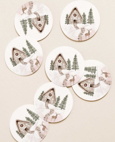 Adesivos circulares de casa de renas de Natal