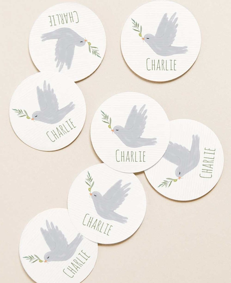 Round stickers for olive baptism details Round stickers for olive baptism details