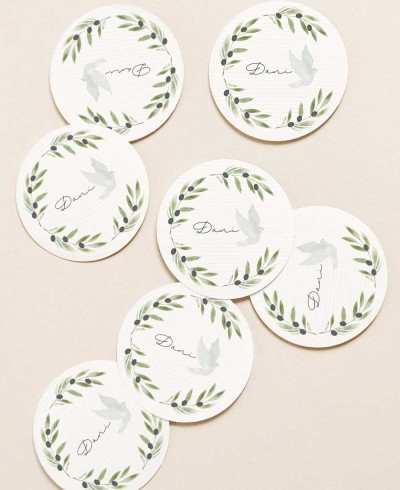 Autocollants circulaires pour la communion du pigeon olive détails