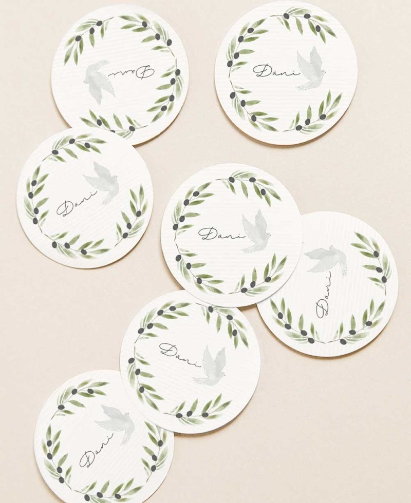 Autocollants circulaires pour la communion du pigeon olive détails Autocollants circulaires pour la communion du pigeon olive détails