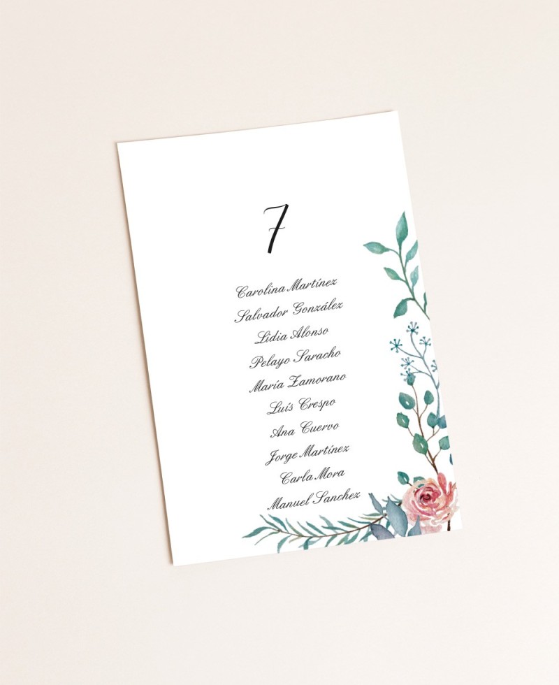 Bestuhlung Hochzeitsplan Eukalyptus und Rosen