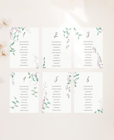 Tischplan für die botanische Sammlung von Hochzeiten