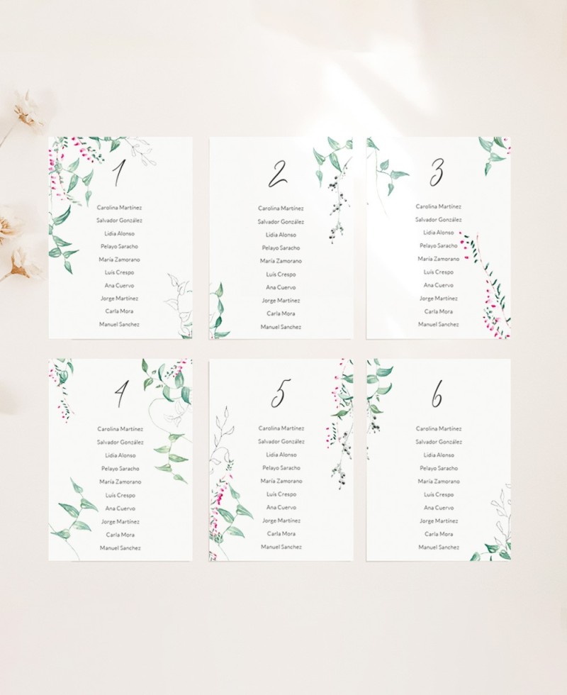 Tischplan für die botanische Sammlung von Hochzeiten