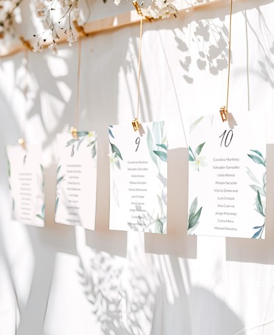 Tischplan für die botanische Sammlung von Hochzeiten