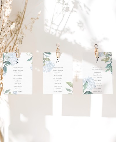 Blaue Hortensie Hochzeitstisch Plan