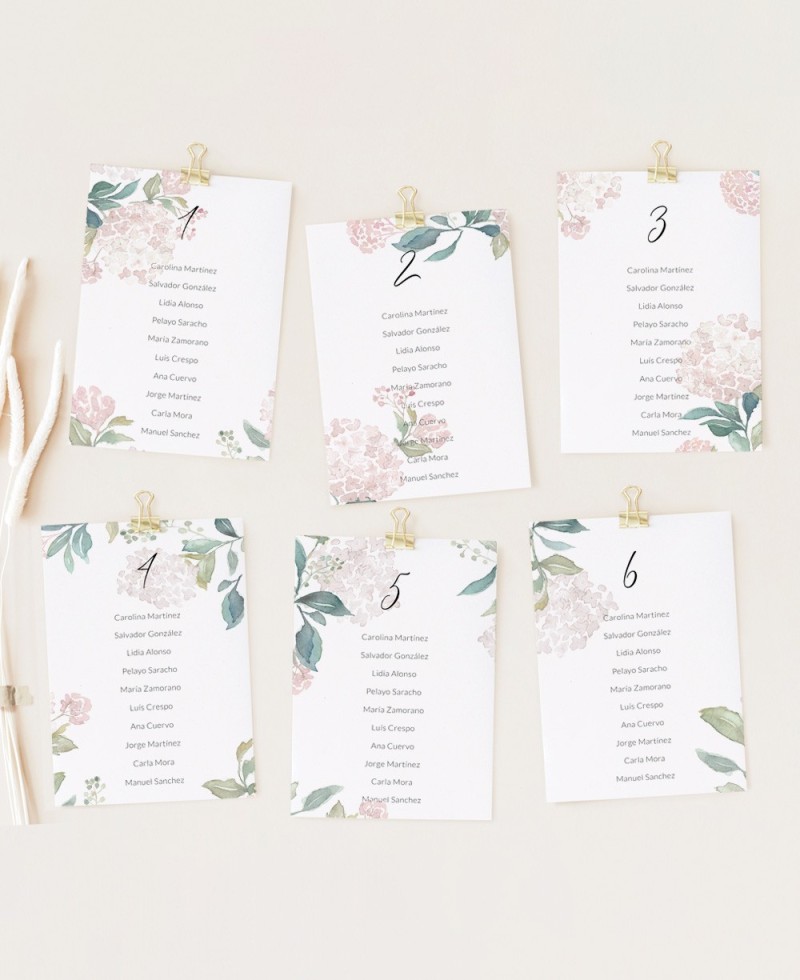 Piano tavolo da sposa ortensie rosa Piano tavolo da sposa ortensie rosa