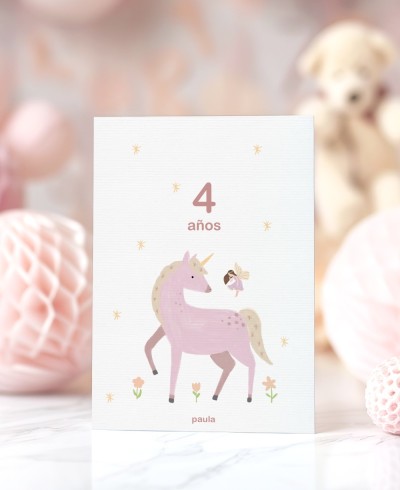 Convite de aniversário de unicórnio e fada