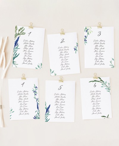 Sitzplan für Hochzeiten mit wilder Hyazinthe