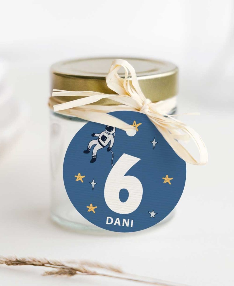 Circular label for astronaut space and stars birthday