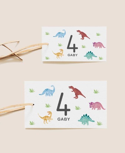 Etiquetas retangulares do dinossauro do aniversário dos tamanhos