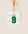 Etichetta quadrata per il calcio di compleanno