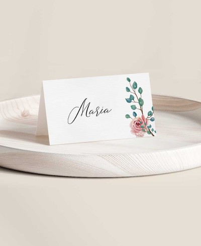 Gefalteter Platzhalter für Eukalyptus- und Rosenhochzeiten