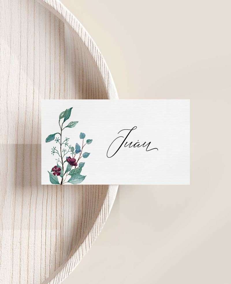 Eukalyptus und Rosen Hochzeit Platzhalter