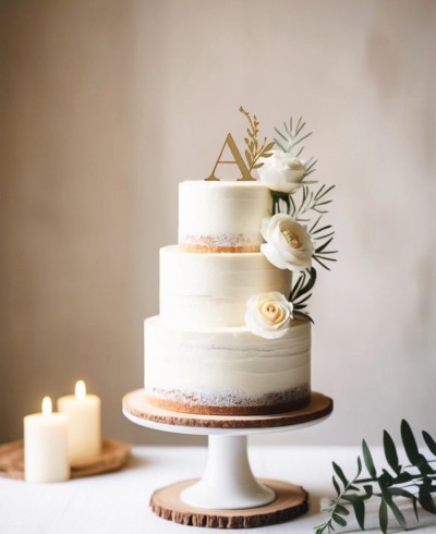 Vue d’ensemble Cake Topper personnalisé avec initiale et feuilles