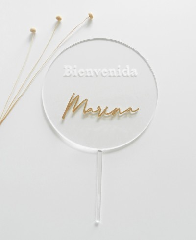 Vista superior cake topper para bienvenidas