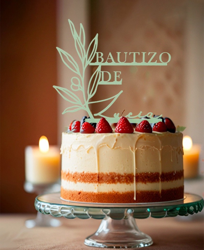 Panoramica cake topper con nome e ramo d'ulivo Panoramica cake topper con nome e ramo d'ulivo