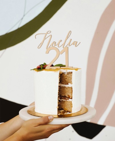 Visão geral topper de bolo personalizado com nome e idade