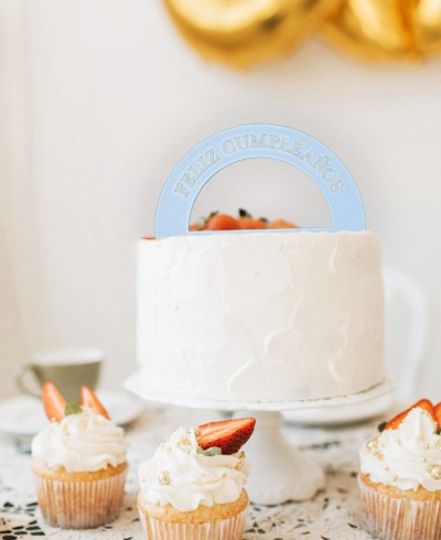 Vue générale cake topper bow « Happy Birthday »