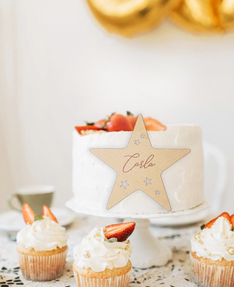 Panoramica personalizzato stella anteriore cake topper con nome Panoramica personalizzato stella anteriore cake topper con nome