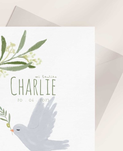 Zoom botanical olive invitation for baptisms