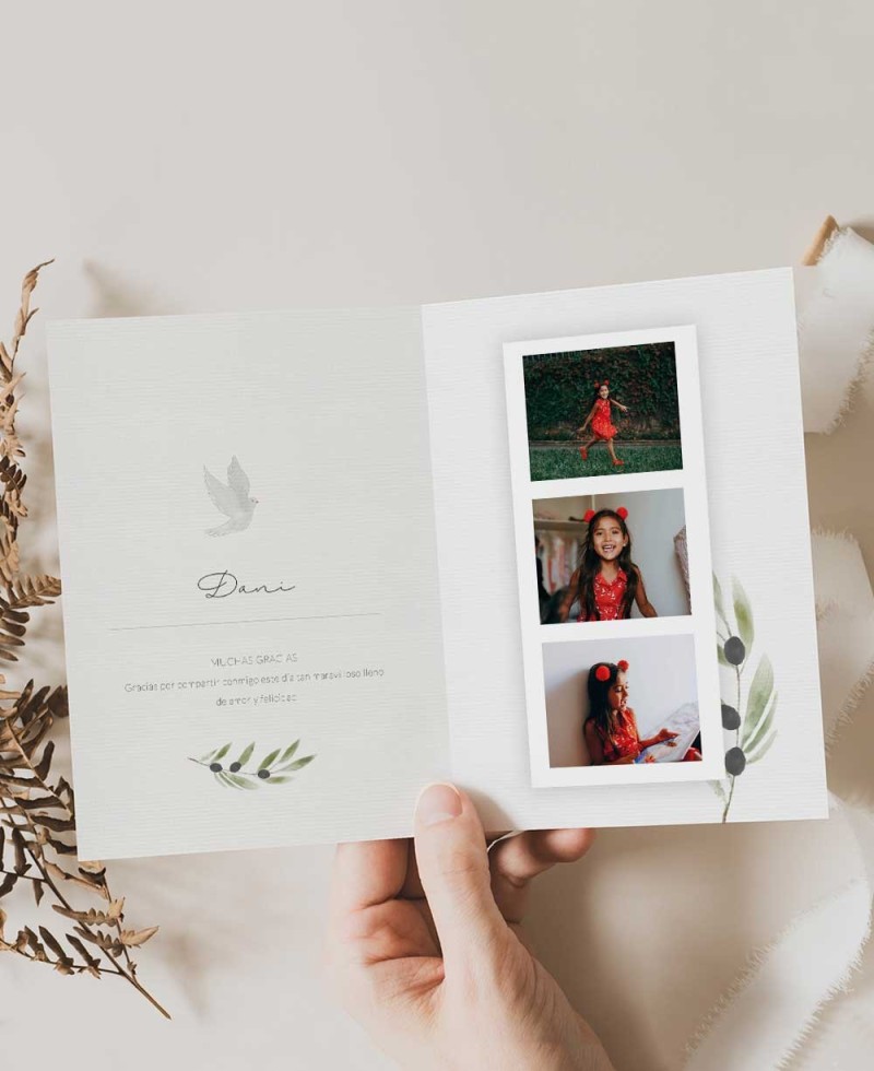 Recordatorios para comunión elegantes con fotos olivo Recordatorios para comunión elegantes con fotos olivo