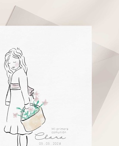 Zoom comunione invito disegno ragazza fiori