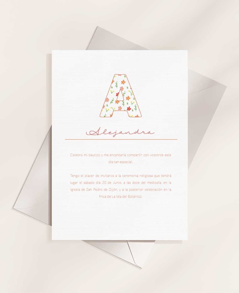 Back Initial Flower Baptism Invitations