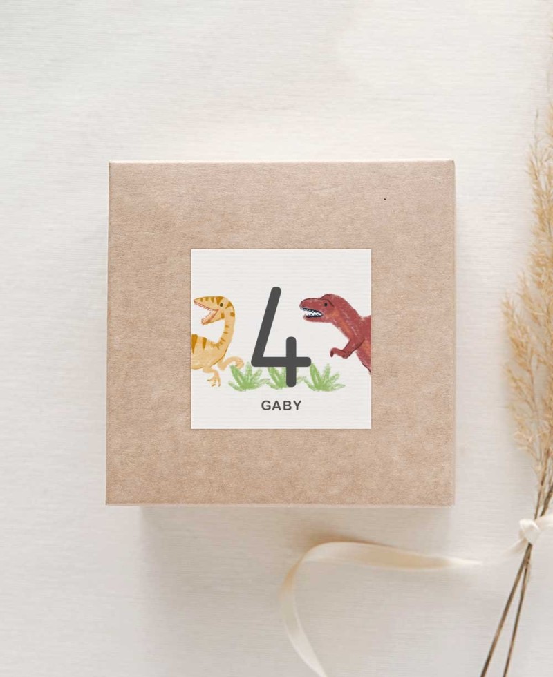 Pegatinas cuadradas para regalos de cumpleaños dinosaurios