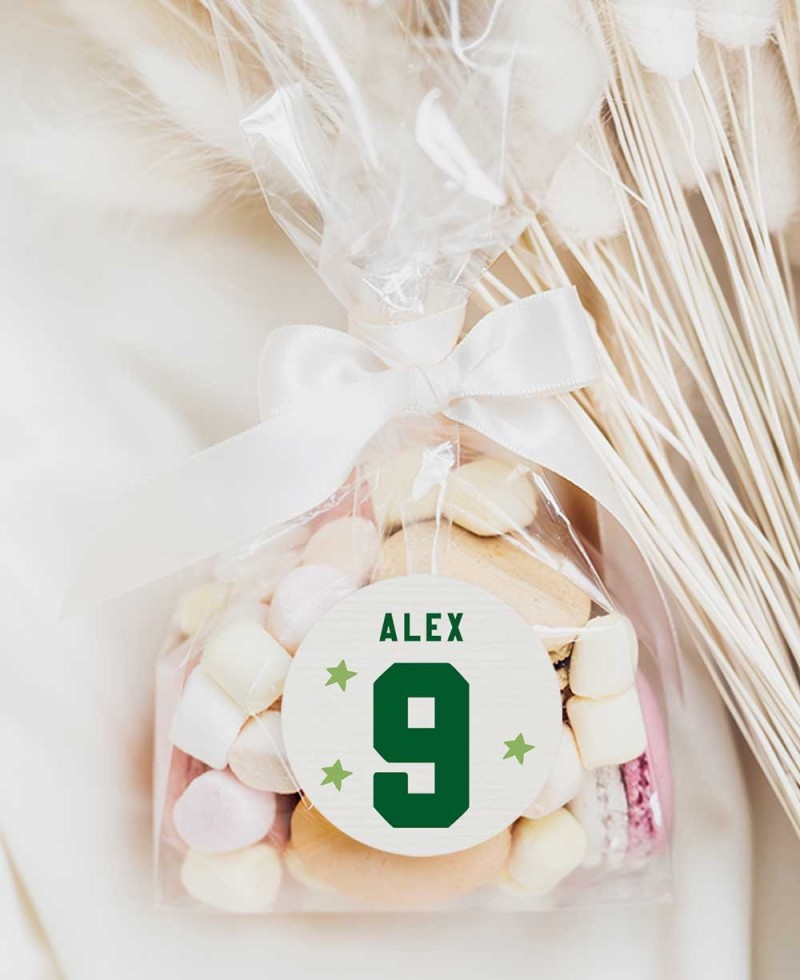Dettagli del compleanno Adesivo rotondo da calcio Dettagli del compleanno Adesivo rotondo da calcio