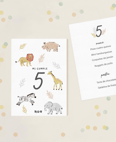 Menu per il compleanno dei bambini animali giungla