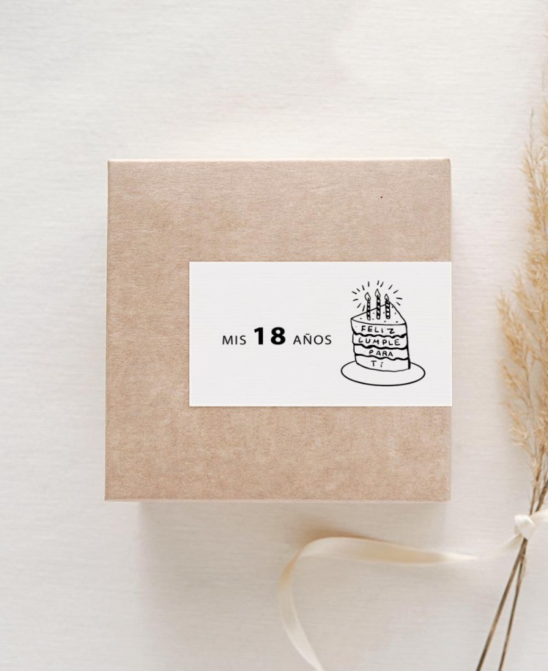 Pegatina rectangular para decorar regalos de cumple tarta velas