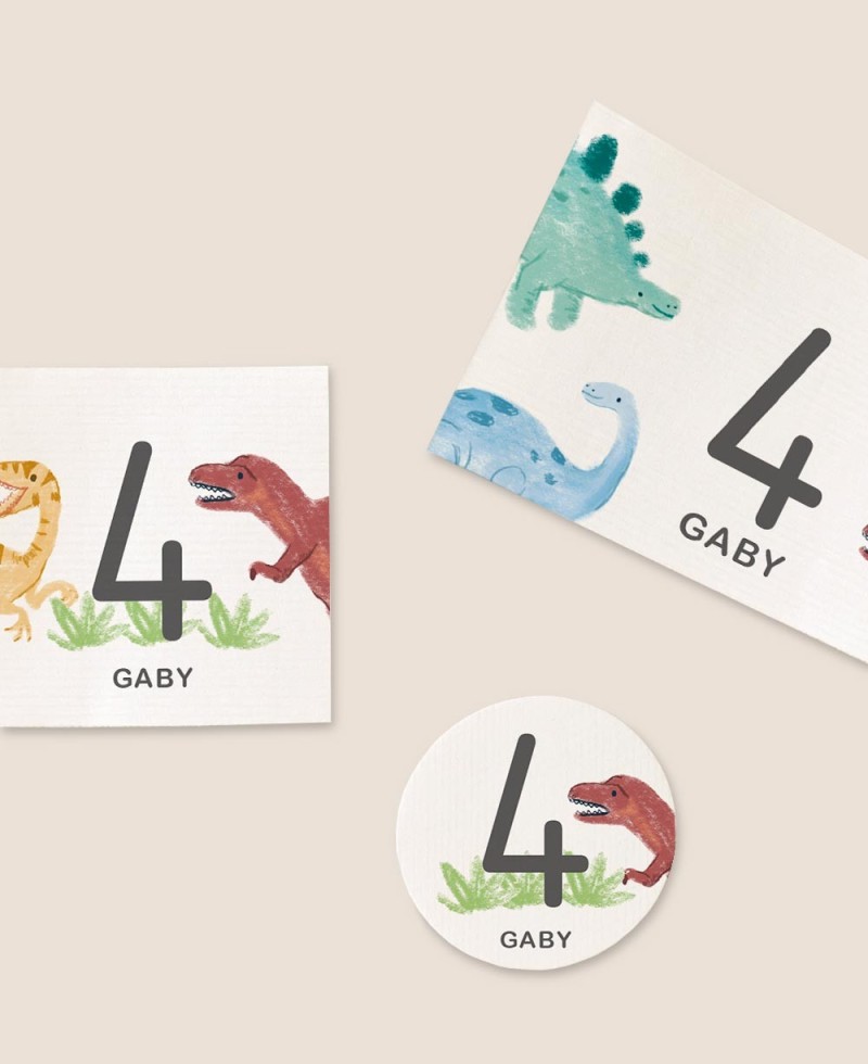Formatos pegatinas para detalles cumpleaños dinos
