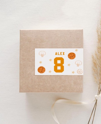 Horizontal rectangular stickers for birthday basketball