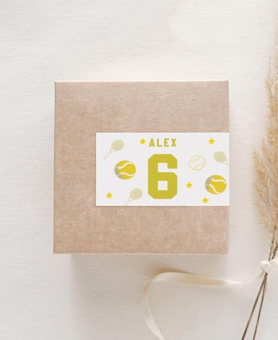 Autocollants rectangulaires horizontaux pour le tennis d’anniversaire